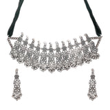 Abhinn Silver Oxidised Trendy Floral Design Necklace Set For Women