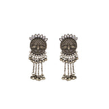 Abhinn Black Silver Oxidised Peacock Design and White CZ Stone Necklace Set For Women