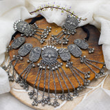 Abhinn Black Silver Oxidised Peacock Design and White CZ Stone Necklace Set For Women