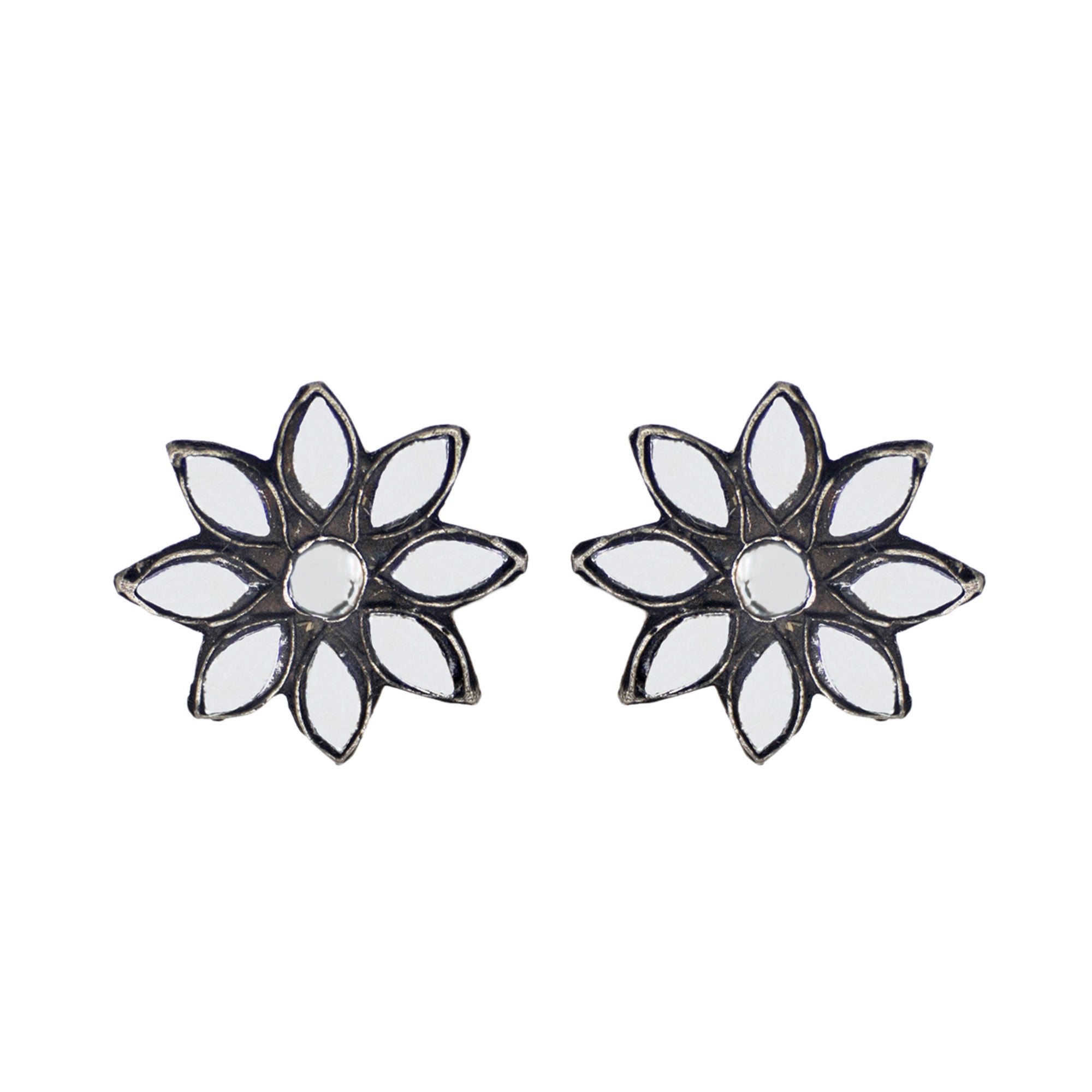 Abhinn Silver Oxidised Floral Design Mirror Choker Set For Women