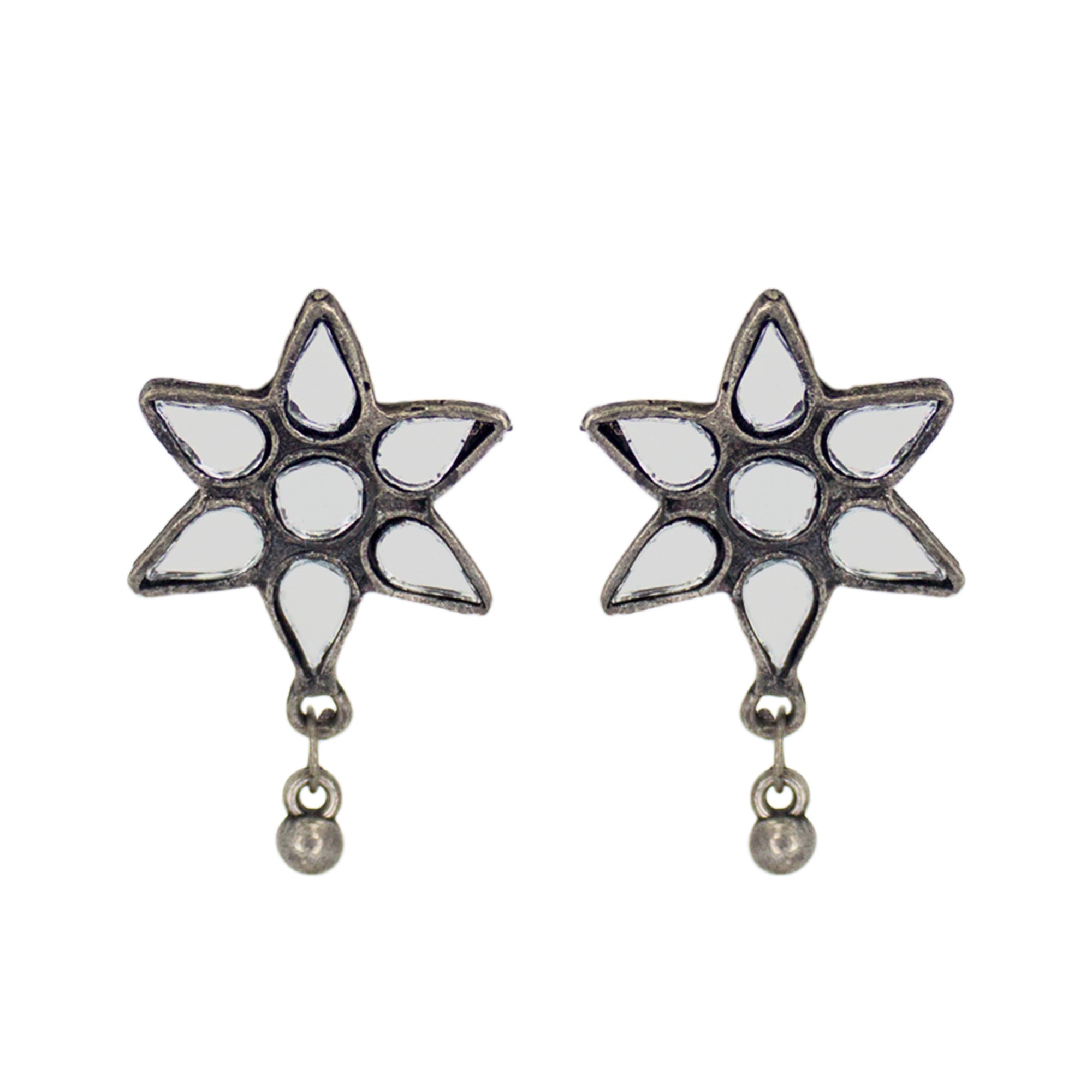 Abhinn Designer Silver Oxidised Floral Design Mirror Choker Set For Women