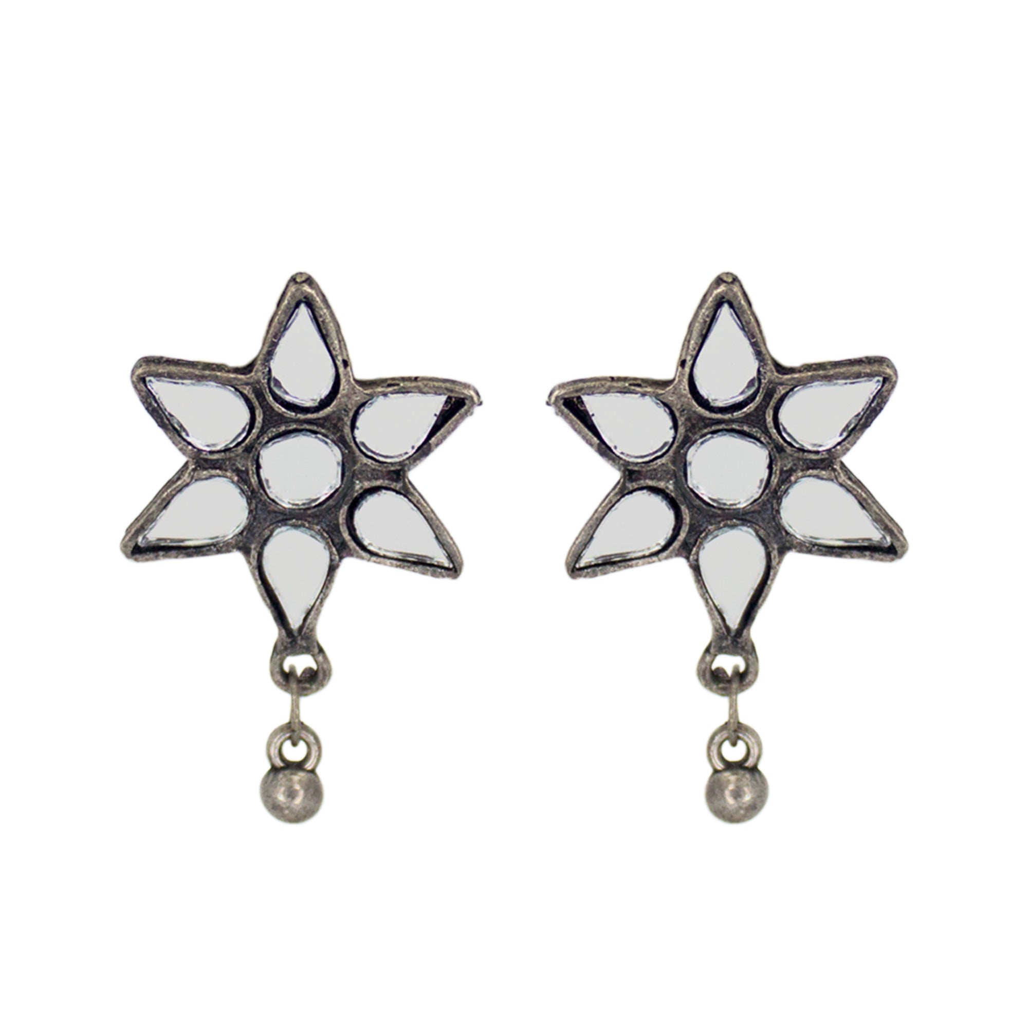 Abhinn Designer Silver Oxidised Floral Design Mirror Choker Set For Women