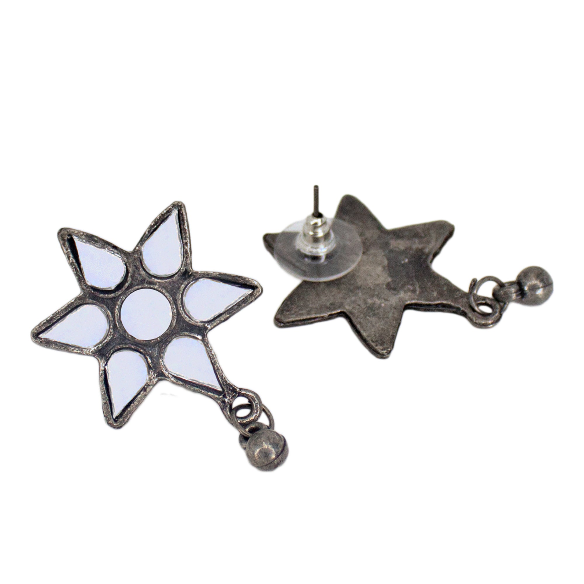 Abhinn Designer Silver Oxidised Floral Design Mirror Choker Set For Women