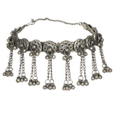 Abhinn Oxidised Silver Floral Design With Hanging Ghungroo Choker Set For Women