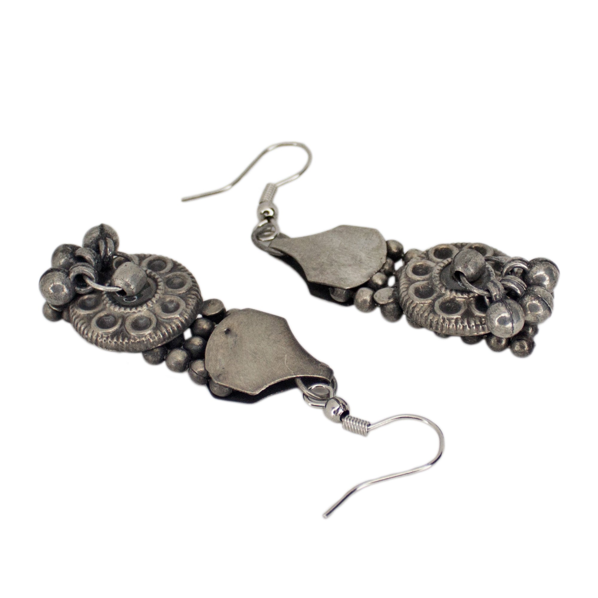 Abhinn Oxidised Silver Floral Design With Hanging Ghungroo Choker Set For Women