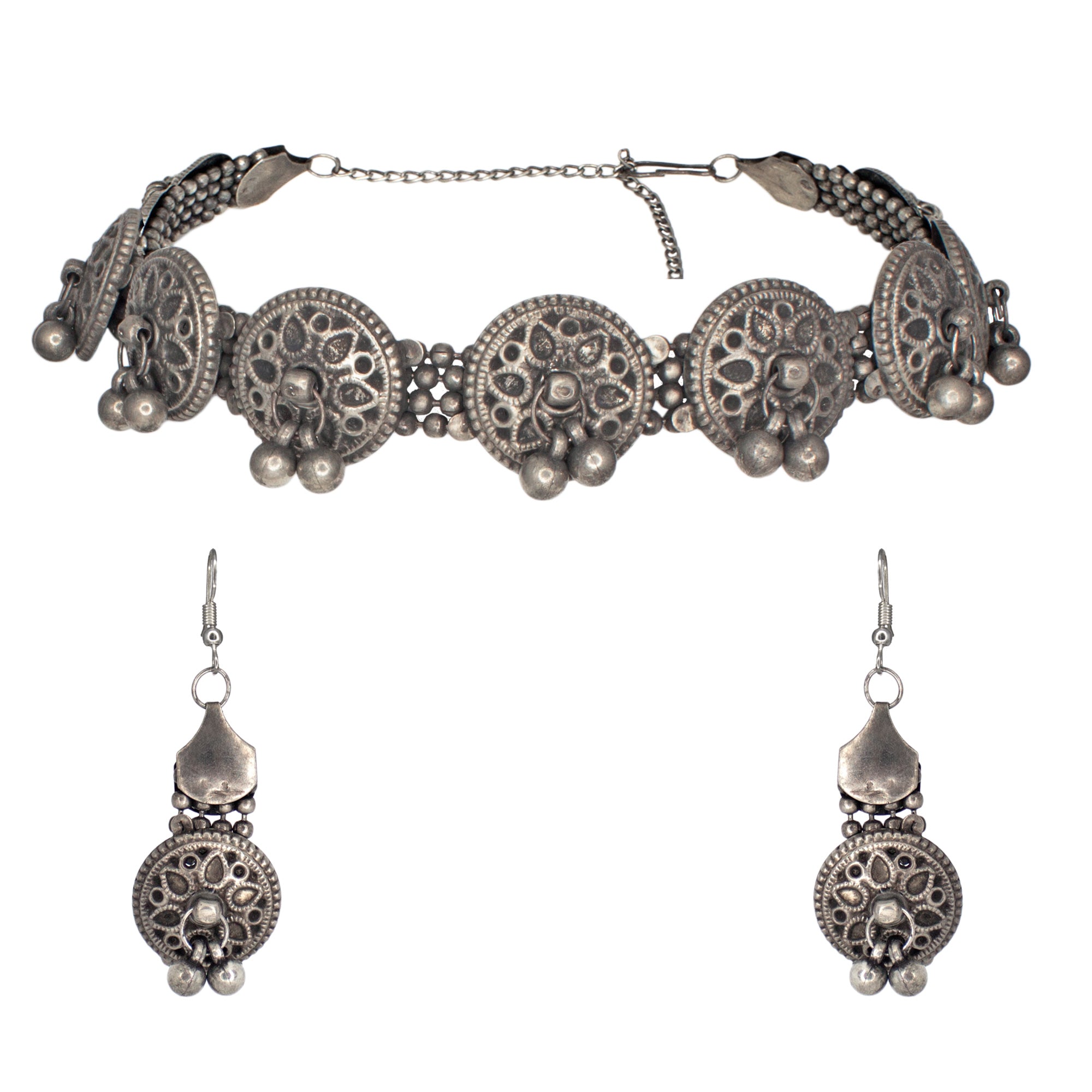 Abhinn Designer Oxidised Floral Design Ghungroo Choker Set For Women