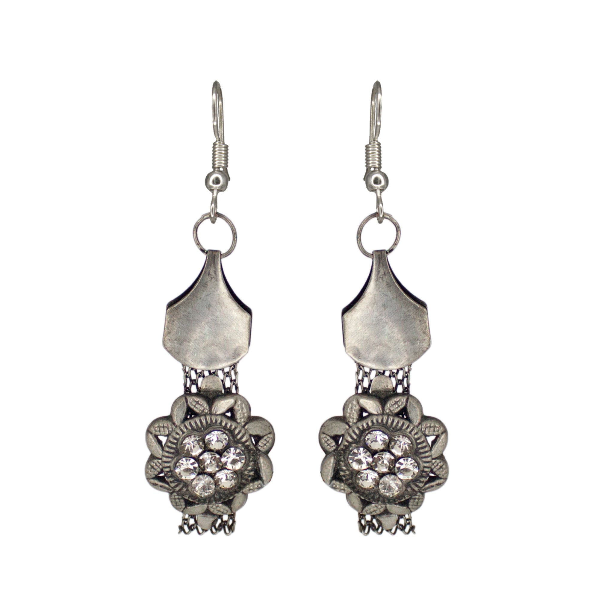 Abhinn Oxidised Silver Floral Design With White CZ Stone Choker Set For Women