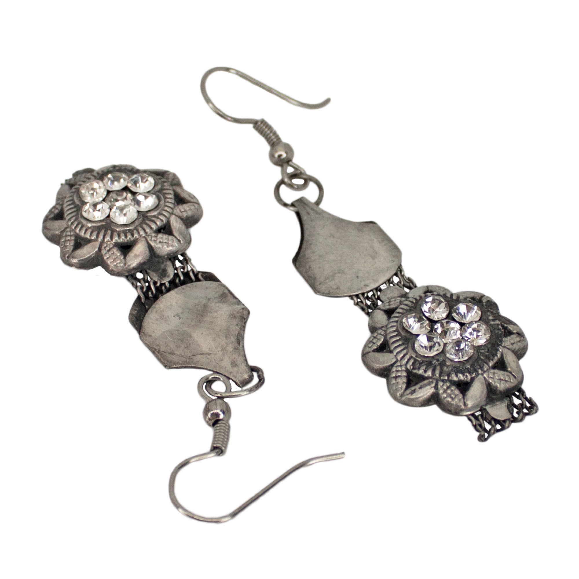 Abhinn Oxidised Silver Floral Design With White CZ Stone Choker Set For Women
