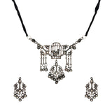 Abhinn Silver Oxidised Pigeon Cage Design Necklace Set For Women