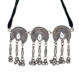 Abhinn Silver Oxidised Temple Design Necklace Set With White CZ Stone For Women
