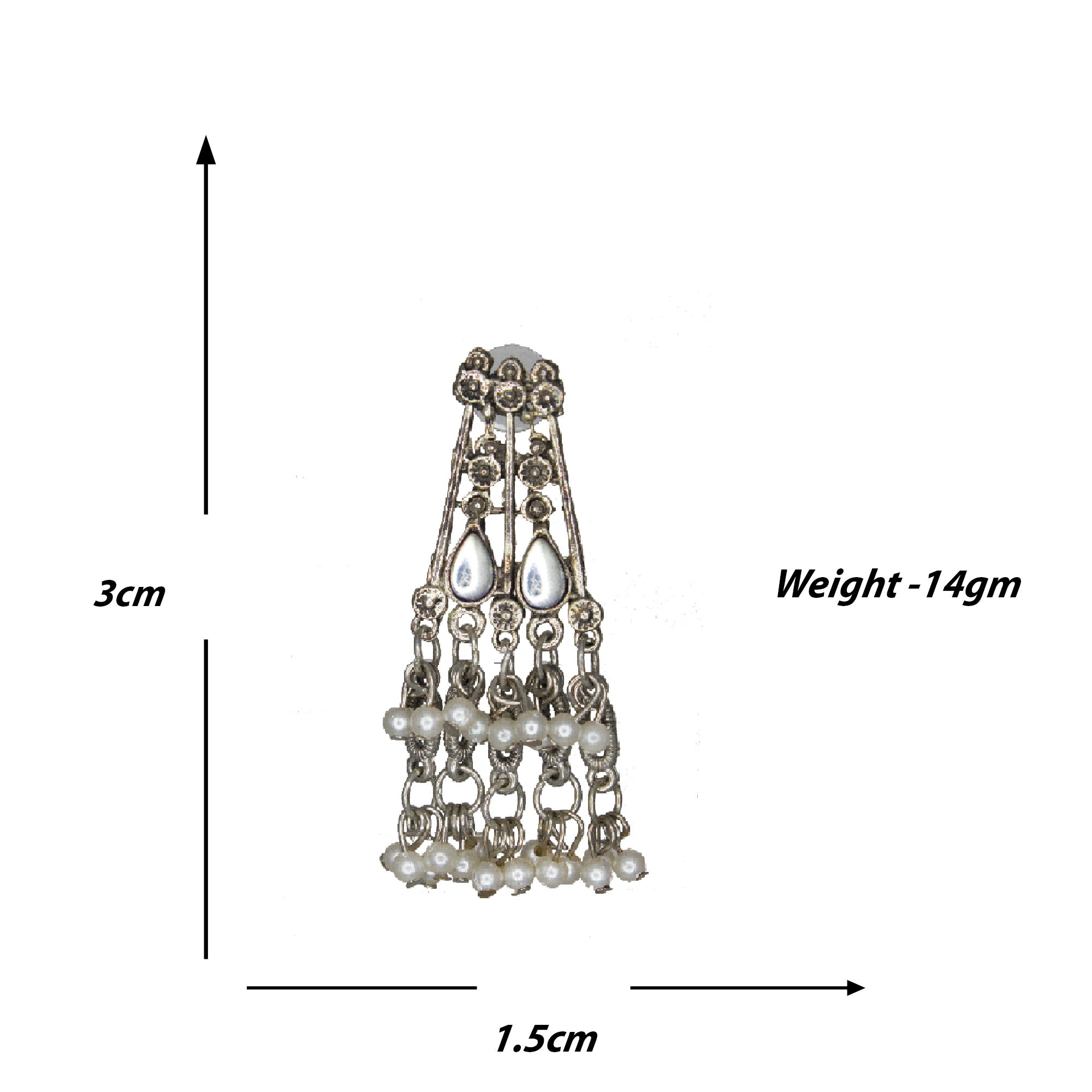 Abhinn Silver Oxidised Floral Necklace Seṭ With White CZ Stones & Pearls