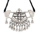 Abhinn Silver Oxidised Temple And Floral Design Mirror Necklace Set For Women