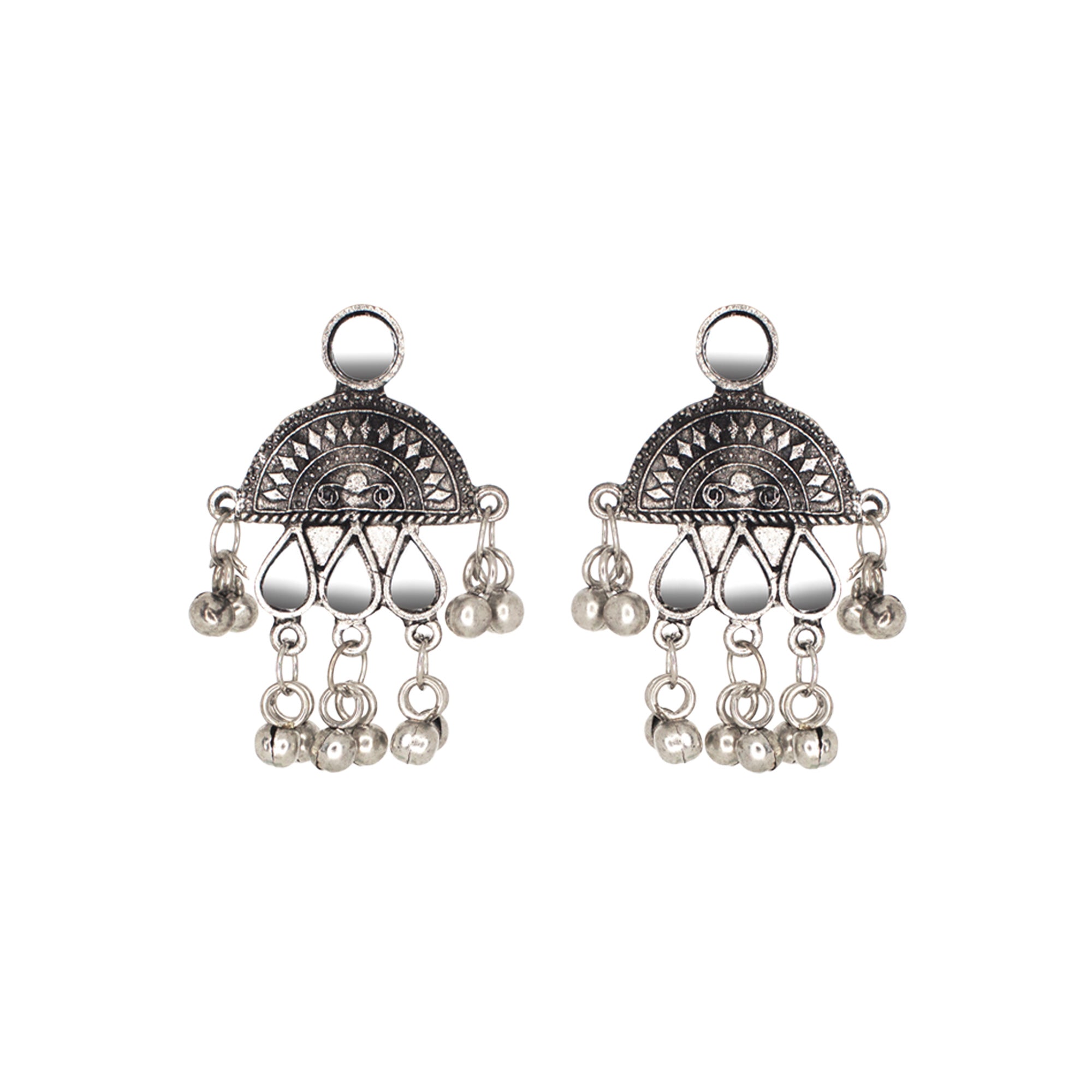 Abhinn Silver Oxidised Temple And Floral Design Mirror Necklace Set For Women