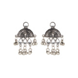 Abhinn Silver Oxidised Temple And Floral Design Mirror Necklace Set For Women