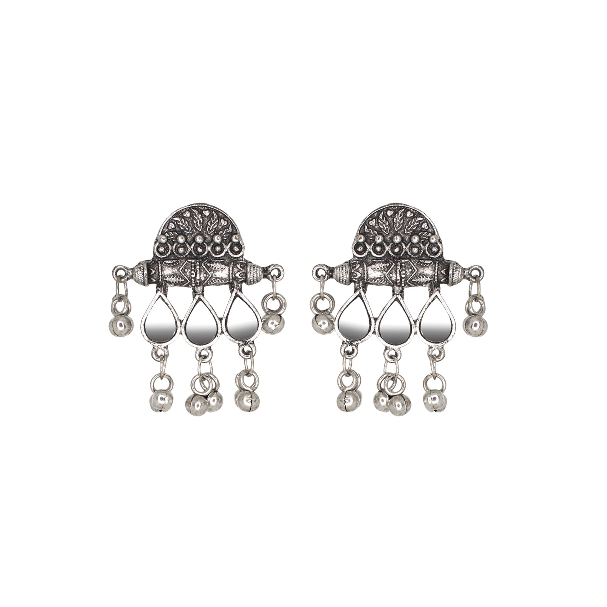 Abhinn Silver Oxidised Unique Floral Design With Mirror Work Necklace Set For Women