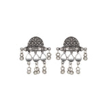 Abhinn Silver Oxidised Unique Floral Design With Mirror Work Necklace Set For Women