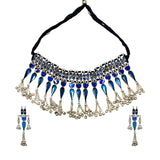 Abhinn Silver Oxidised Blue Meenakari Necklace Set for Women