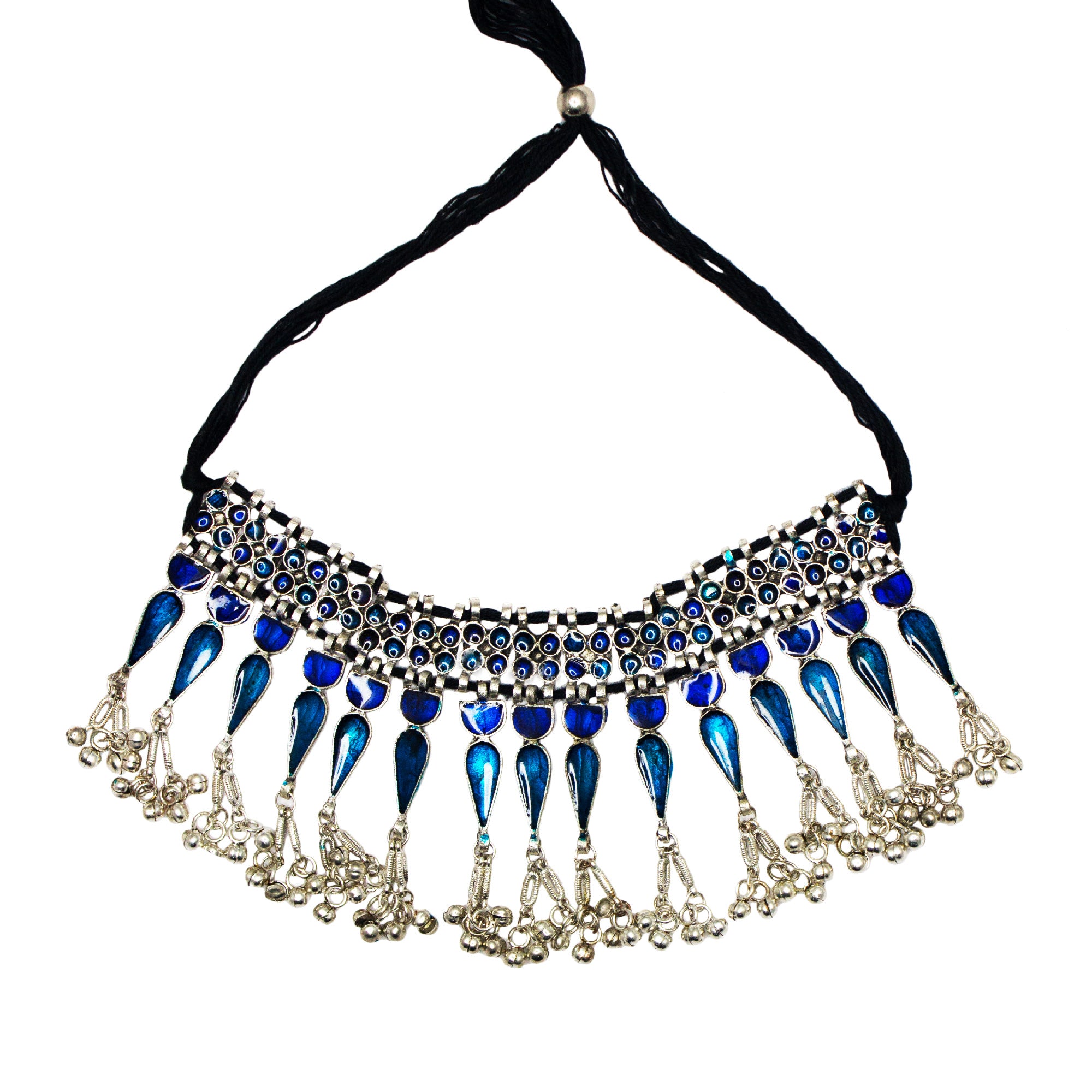 Abhinn Silver Oxidised Blue Meenakari Necklace Set for Women