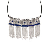 Abhinn Silver Oxidised Blue Temple Design Meenakari Necklace Set For Women