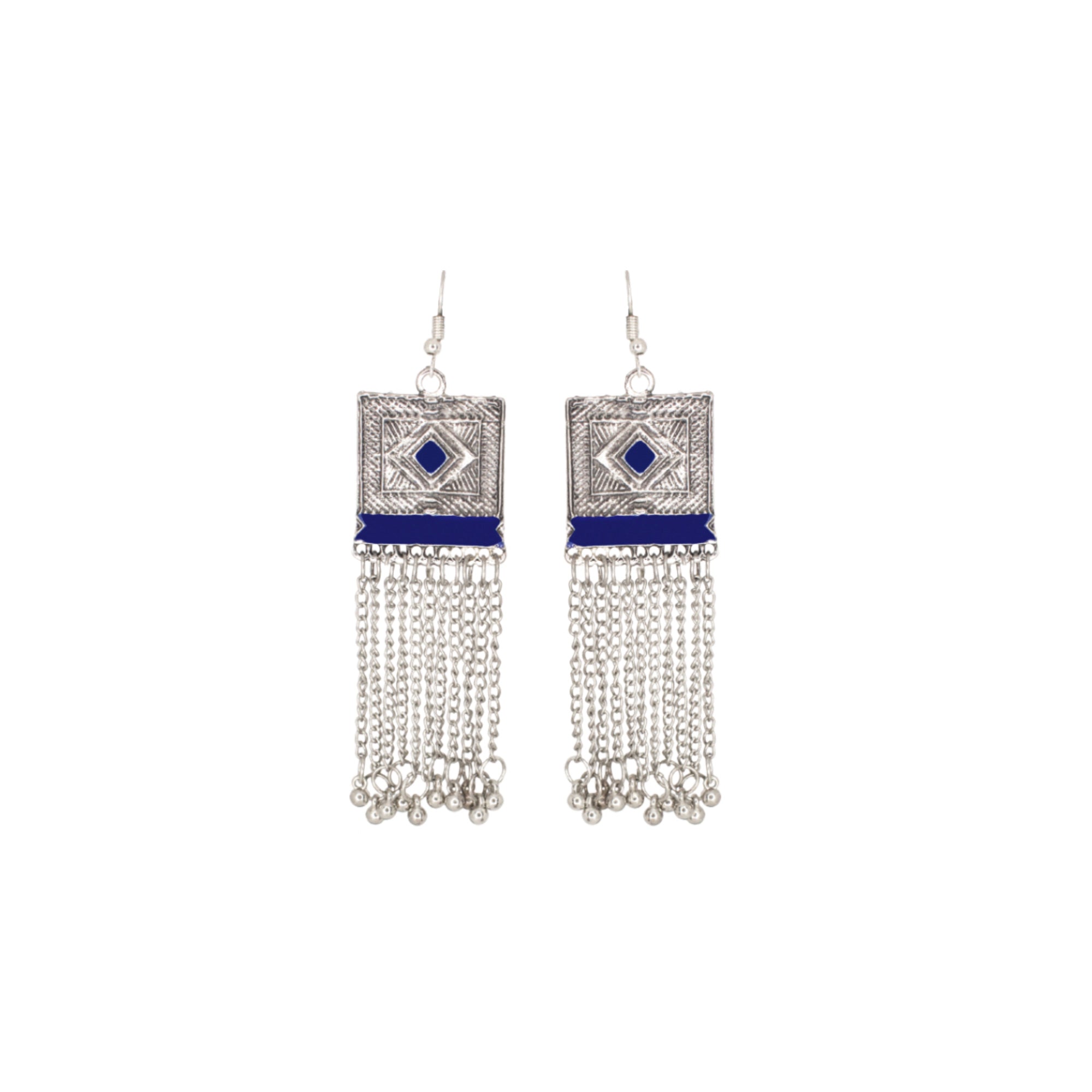 Abhinn Silver Oxidised Blue Temple Design Meenakari Necklace Set For Women