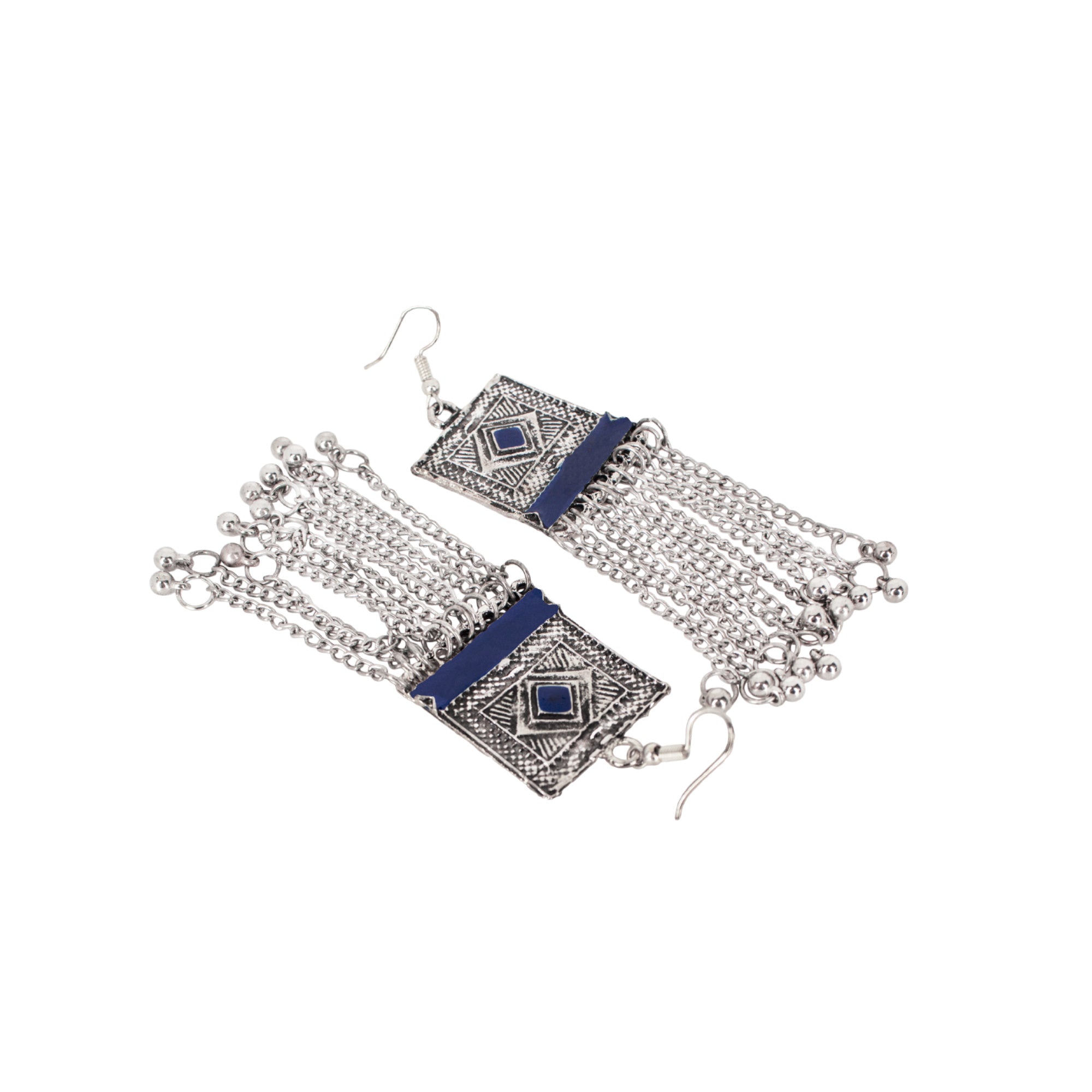Abhinn Silver Oxidised Blue Temple Design Meenakari Necklace Set For Women