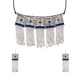 Abhinn Silver Oxidised Blue Temple Design Meenakari Necklace Set For Women