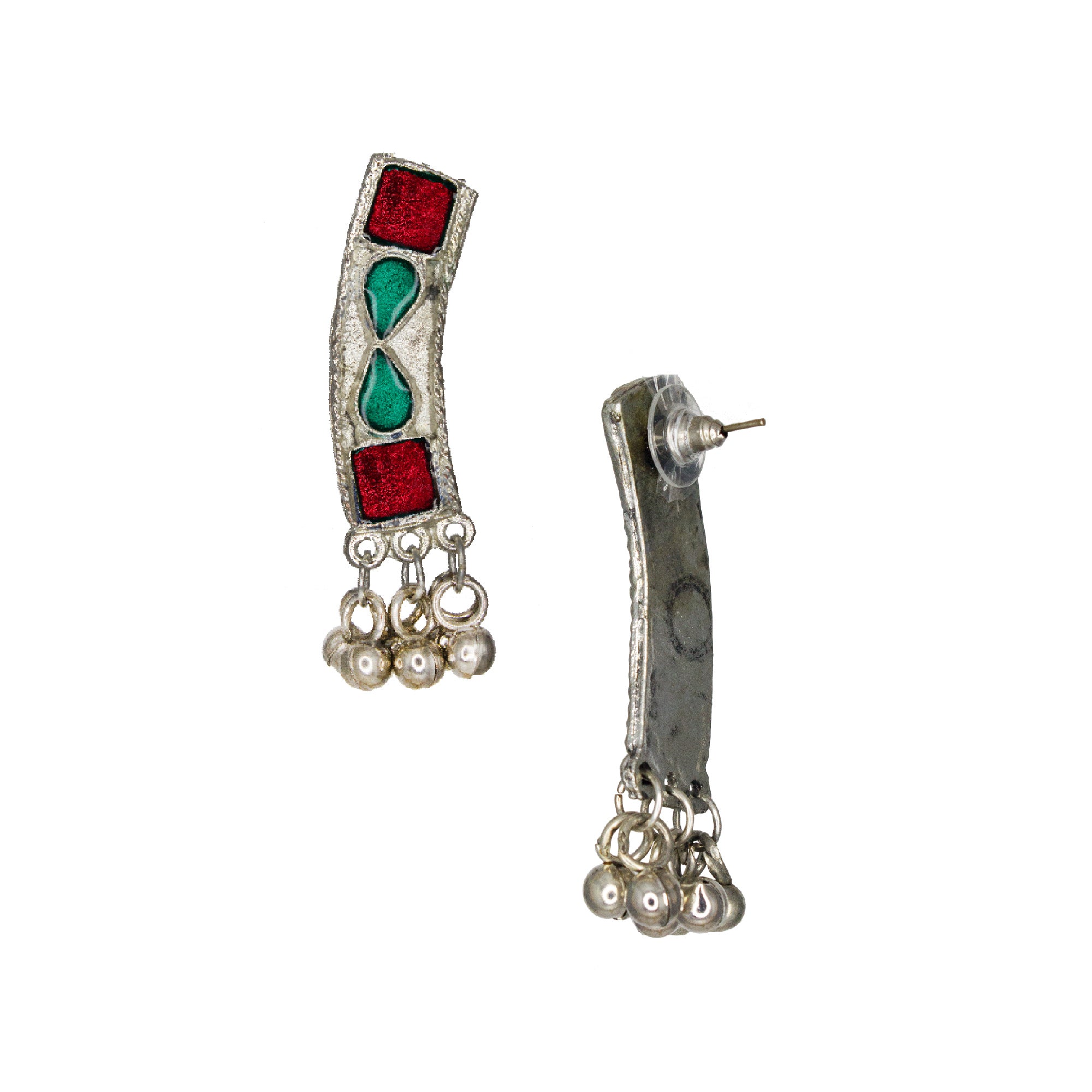 Abhinn Silver Oxidised Necklace Set Red Green Meenakari For Women