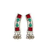 Abhinn Silver Oxidised Necklace Set Red Green Meenakari For Women