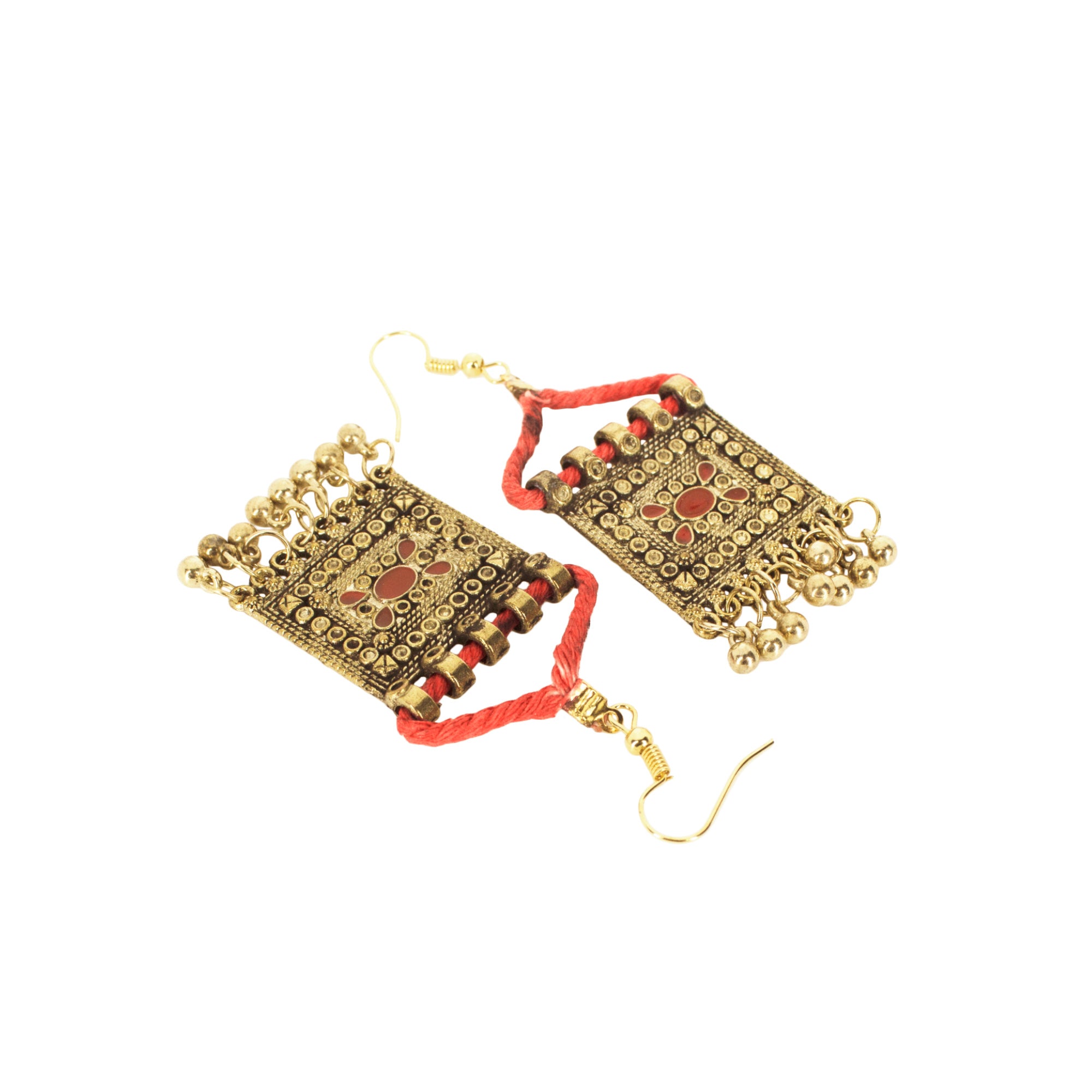 Abhinn Golden Oxidised Red Floral Design Meenakari Necklace Set For Women