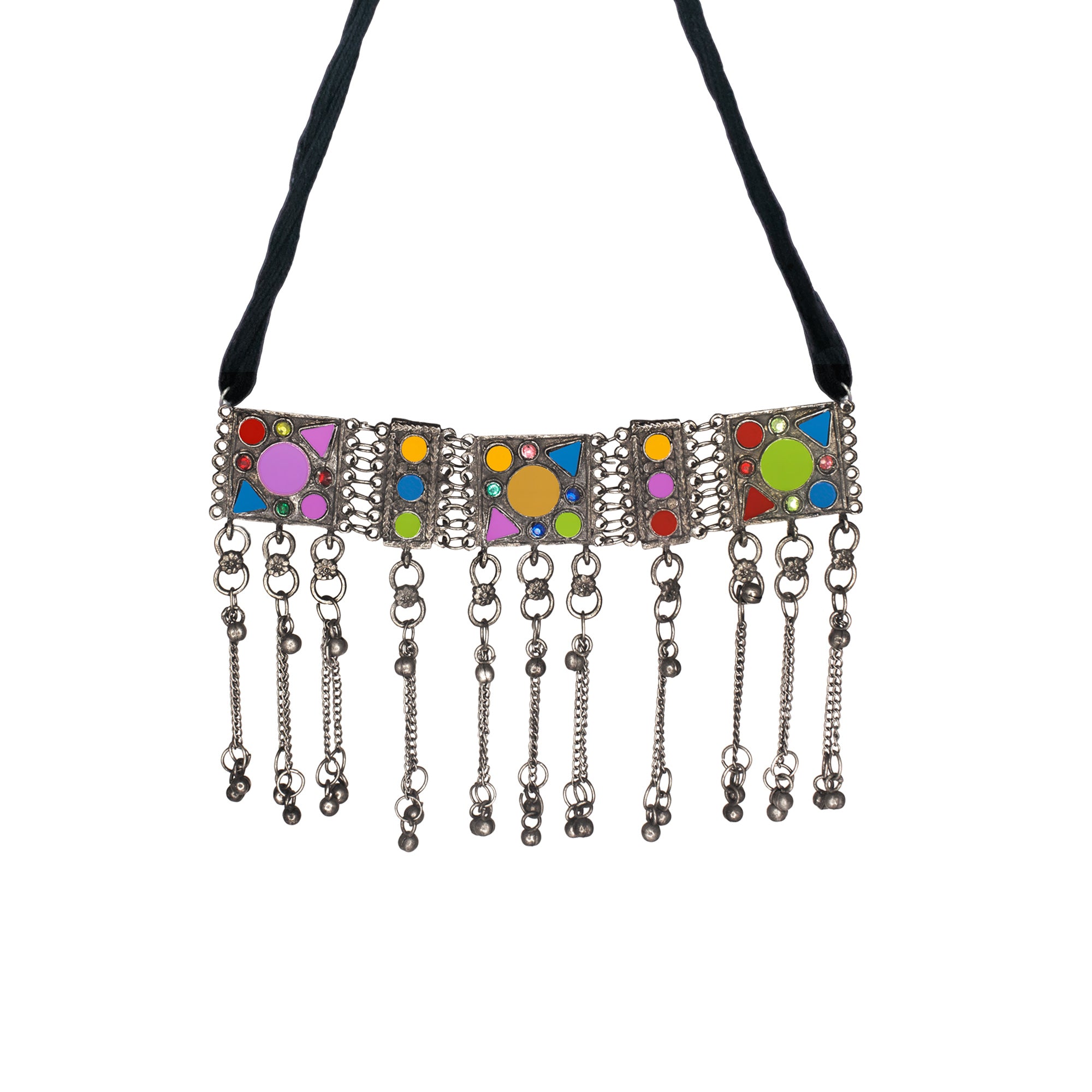 Abhinn Afghani Black Polished Tribal Multi Color Choker Set For Women