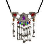 Abhinn Afghani Silver Oxidised Multi Colour Temple Design Necklace Set For Women