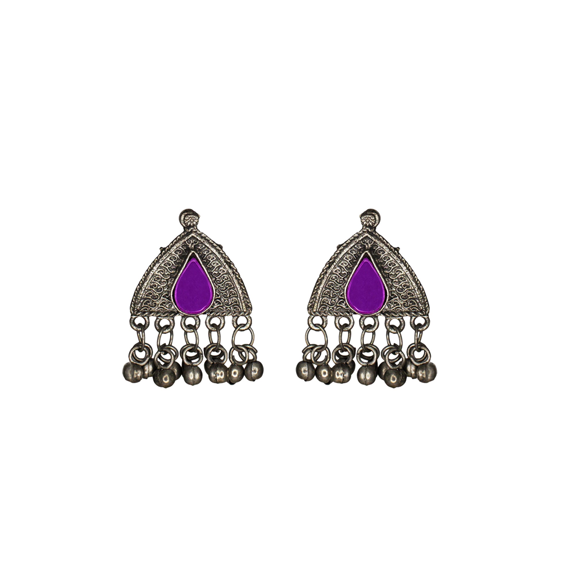 Abhinn Afghani Silver Oxidised Multi Colour Temple Design Necklace Set For Women