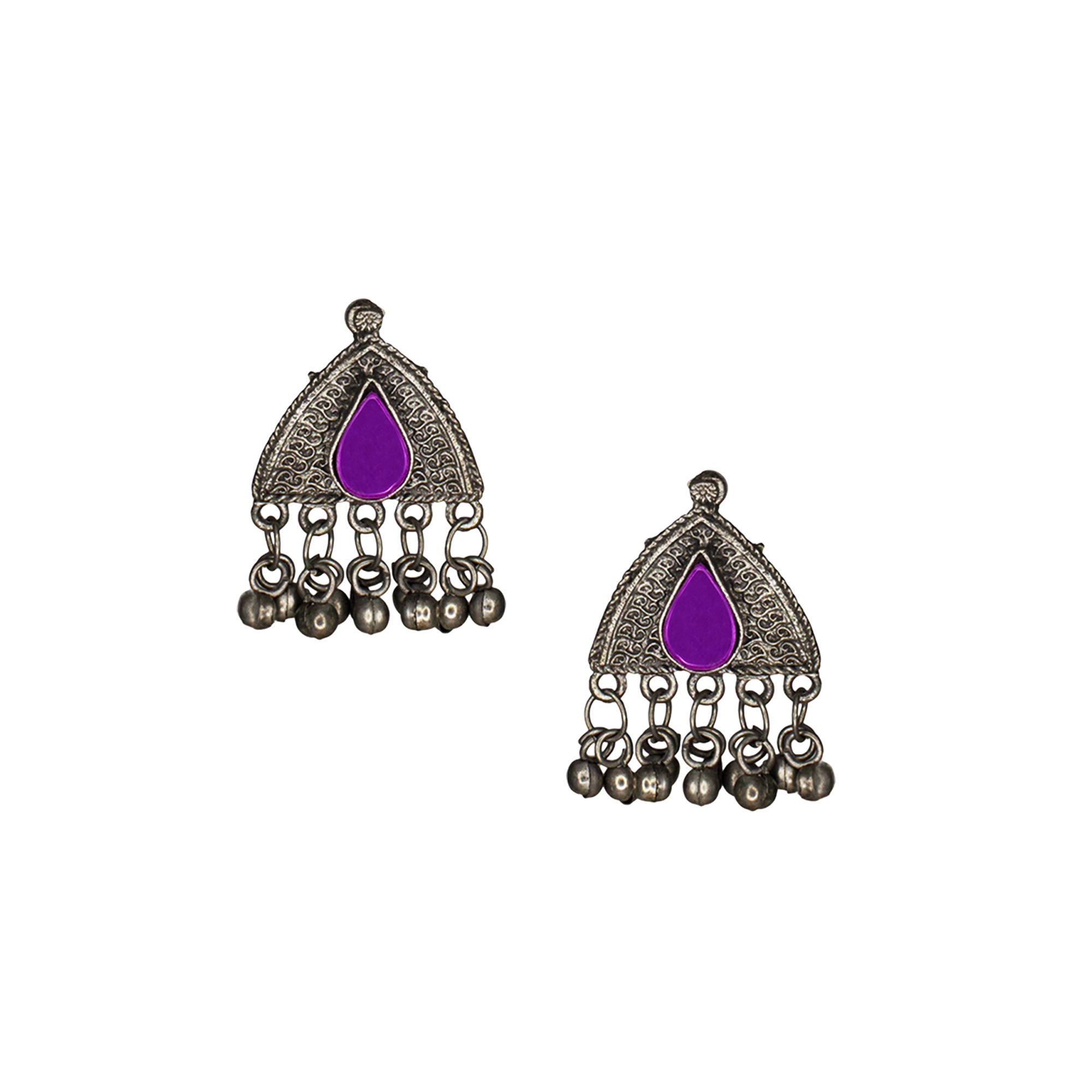 Abhinn Afghani Silver Oxidised Multi Colour Temple Design Necklace Set For Women