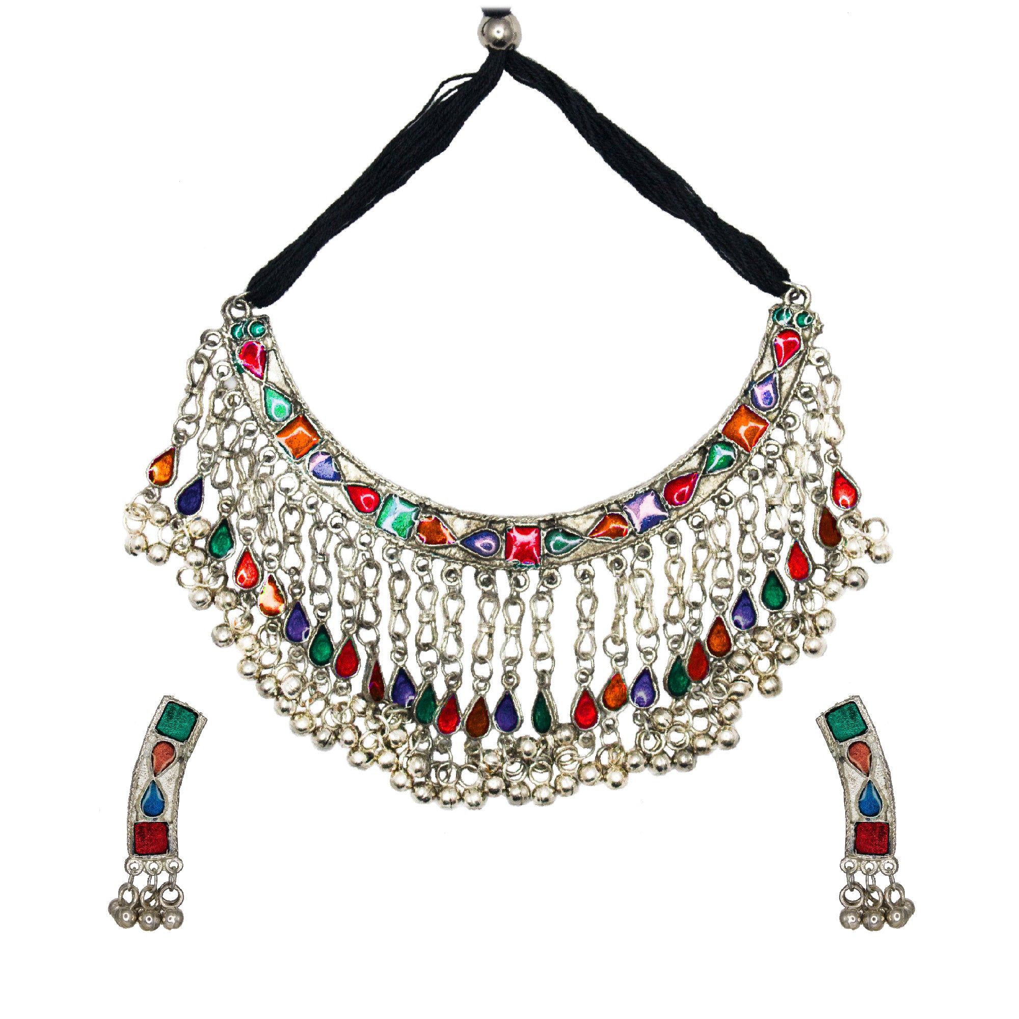 Abhinn Silver Oxidised Necklace Set Multi Color Meenakari For Women