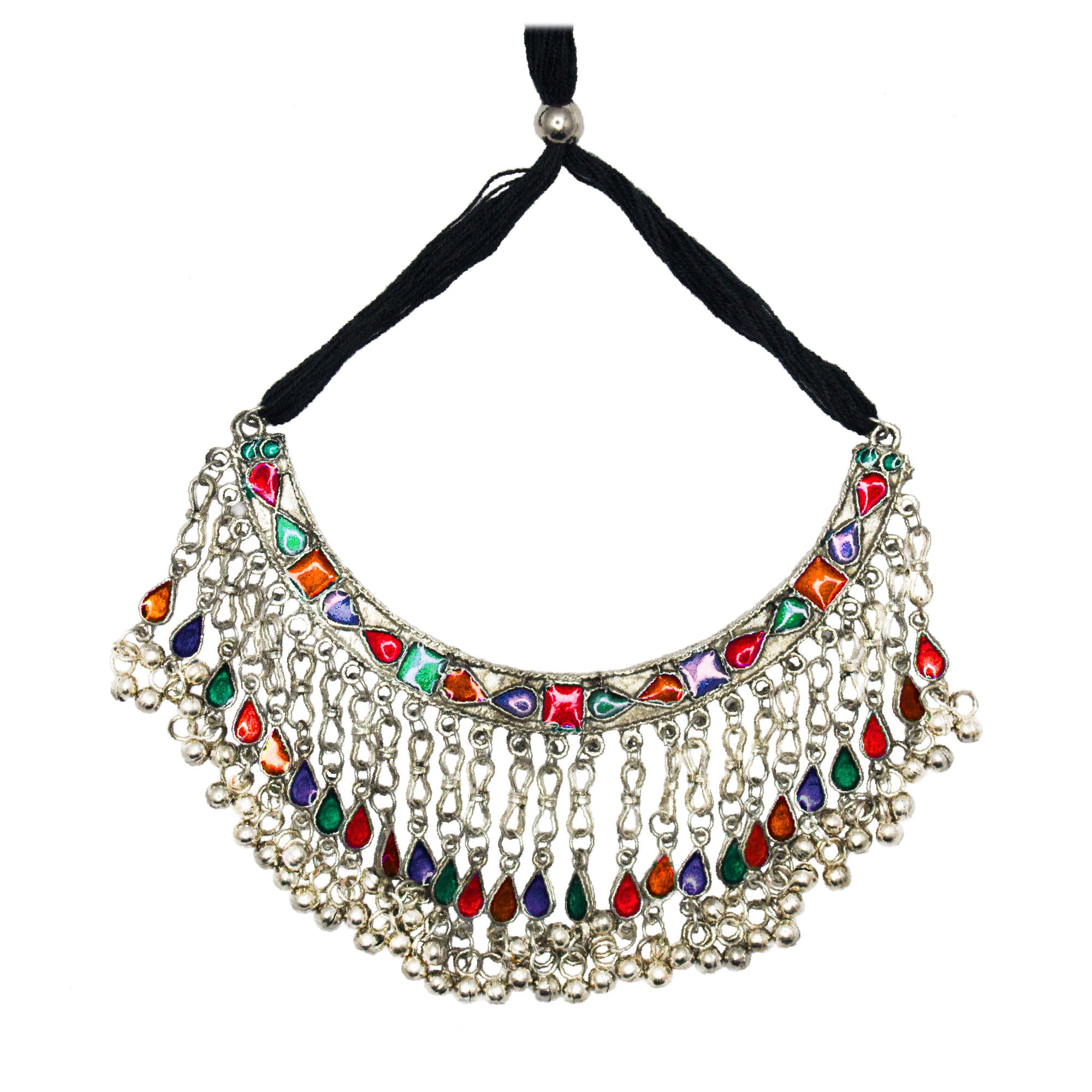 Abhinn Silver Oxidised Necklace Set Multi Color Meenakari For Women