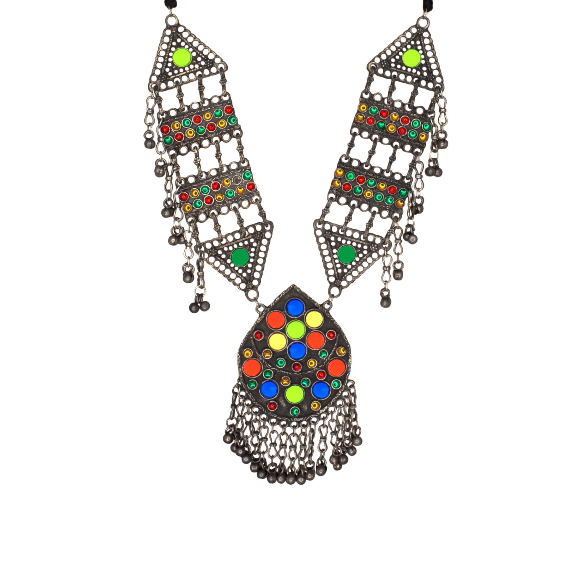 Abhinn Afghani Black Polished Tribal Design Multi Colour Necklace Set For Women