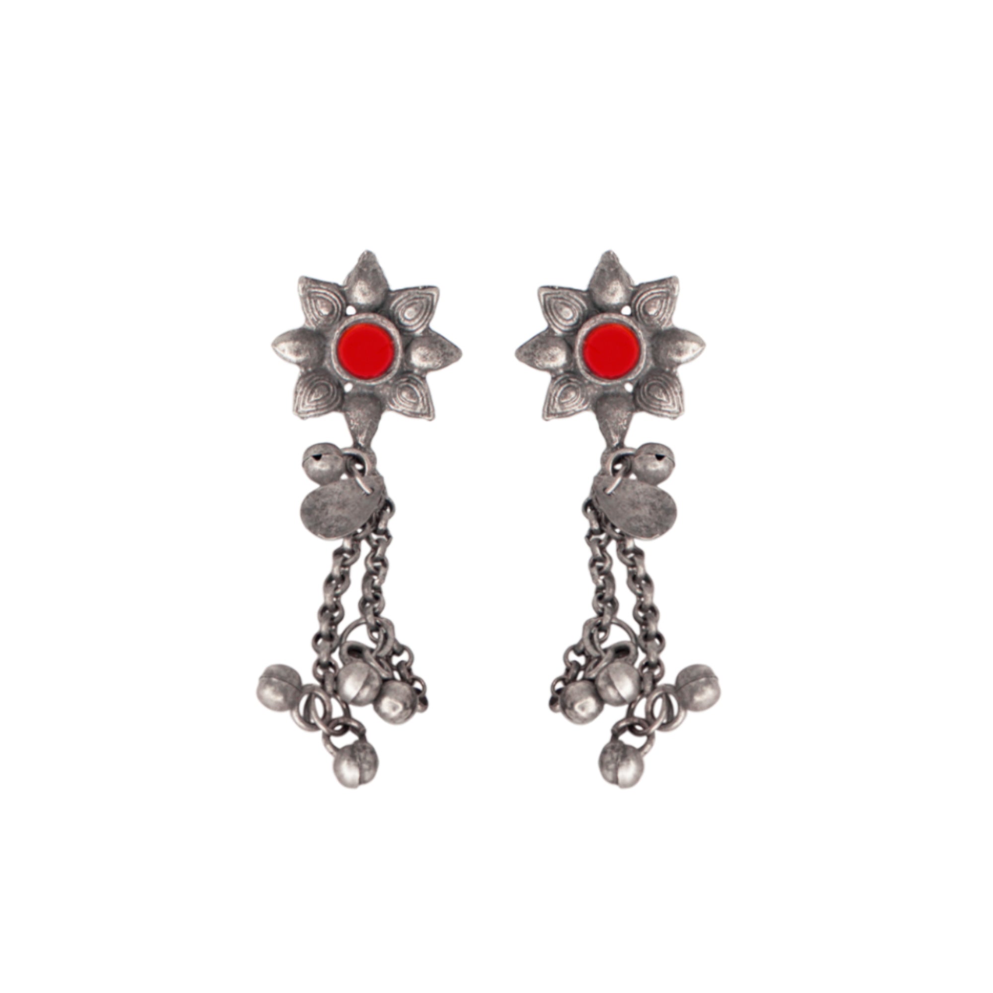 Abhinn Afghani Silver Oxidised Floral Design Multi Colour Pendant Set For Women