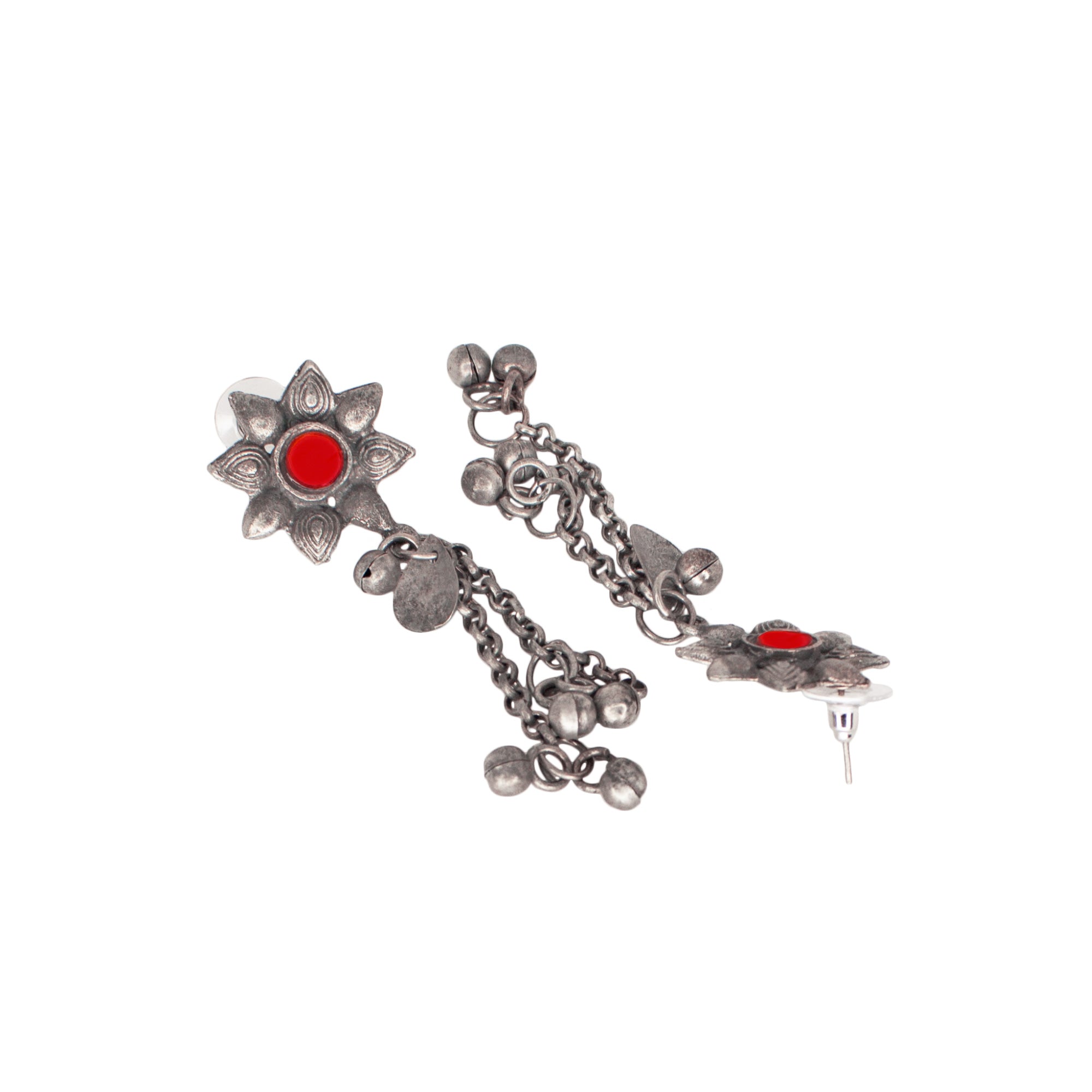 Abhinn Afghani Silver Oxidised Floral Design Multi Colour Pendant Set For Women