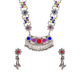 Abhinn Afghani Silver Oxidised Floral Design Multi Colour Pendant Set For Women