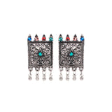 Abhinn Silver Oxidised Floral Design Multi Colour Necklace Set For Women