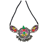 Abhinn Silver Oxidised Afghani Tribal Design Necklace Set Studded With Multi Colour Mirror For Women