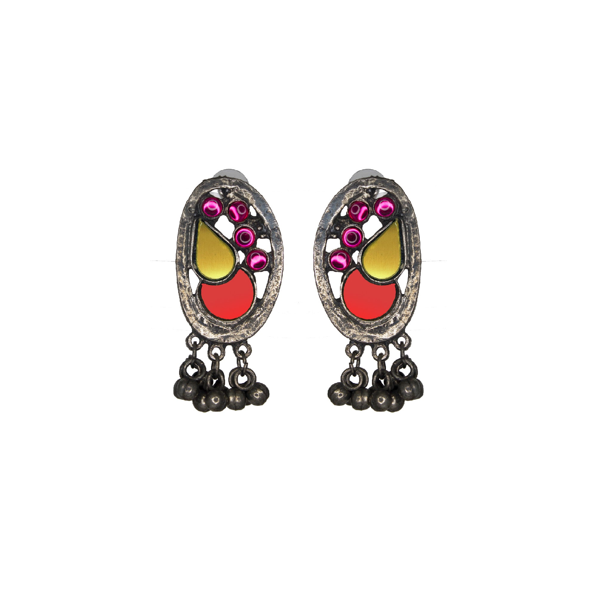 Abhinn Silver Oxidised Afghani Tribal Design Necklace Set Studded With Multi Colour Mirror For Women