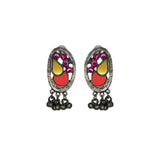 Abhinn Silver Oxidised Afghani Tribal Design Necklace Set Studded With Multi Colour Mirror For Women