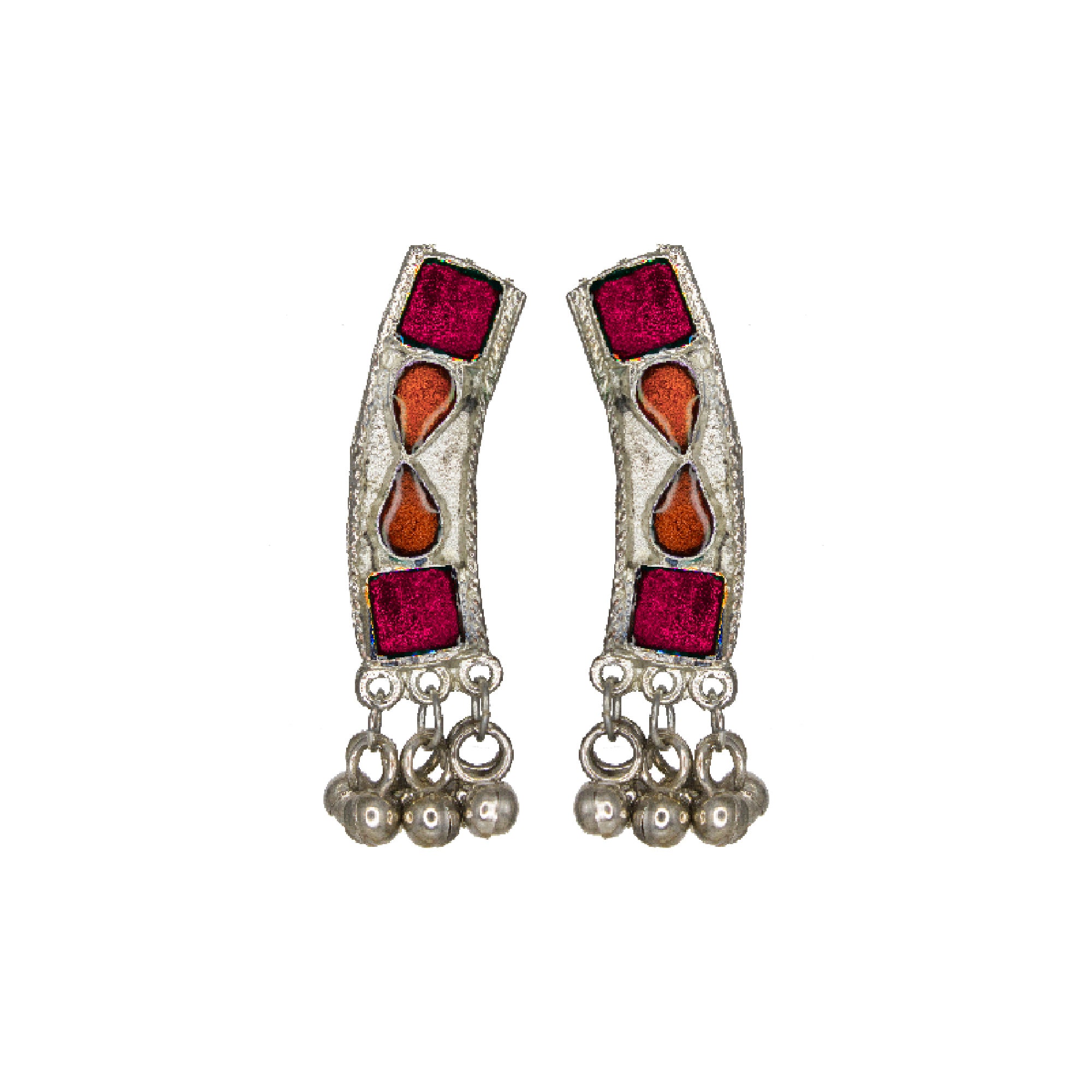 Abhinn Silver Oxidised Necklace Set Orange-Red Meenakari For Women