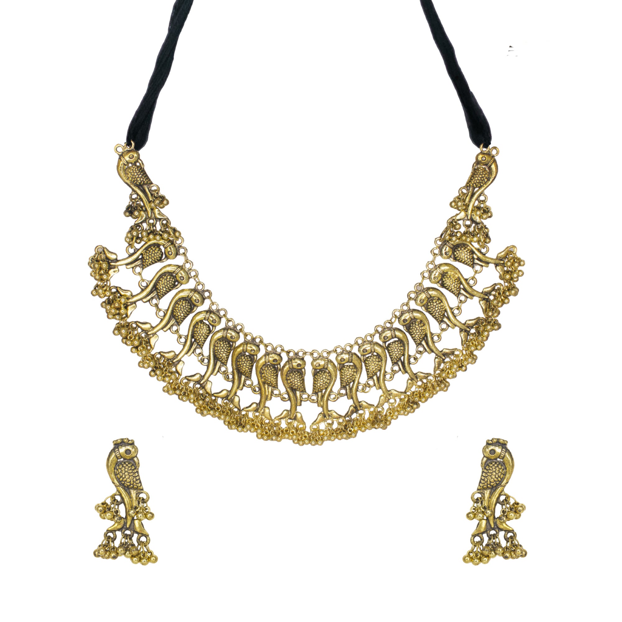 Abhinn Golden Oxidised Unique Parrot Design Necklace Set For Women