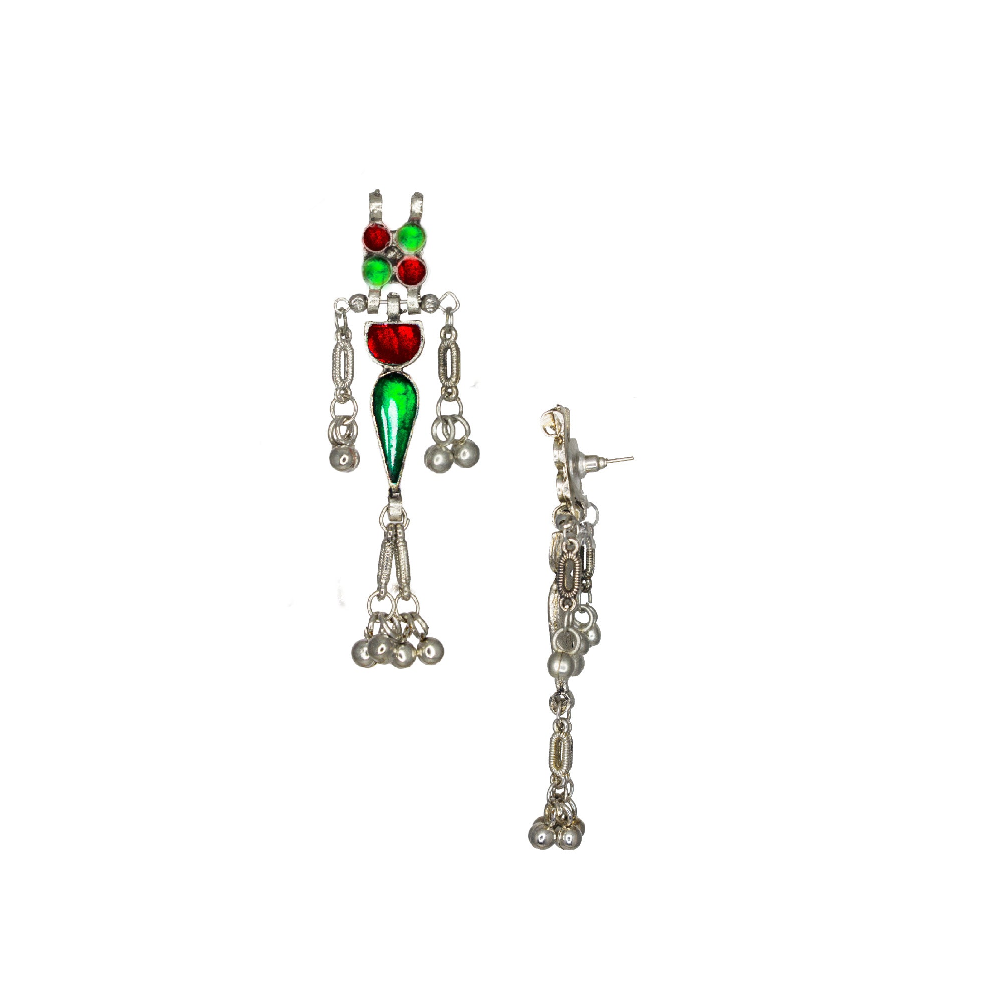 Abhinn Silver Oxidised Pink-Green Meenakari Necklace Set for Women