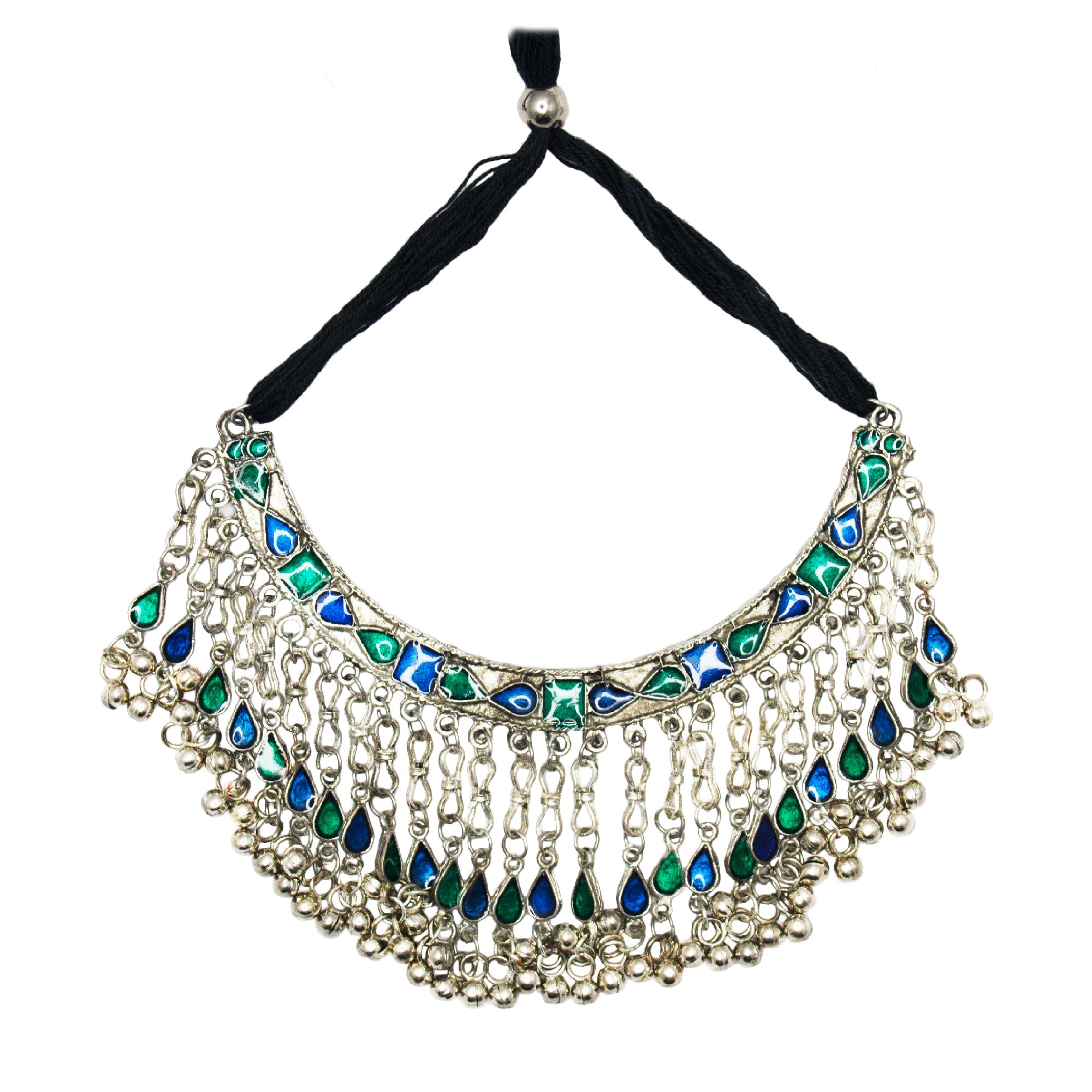 Abhinn Silver Oxidised Necklace Set Blue Green Meenakari For Women