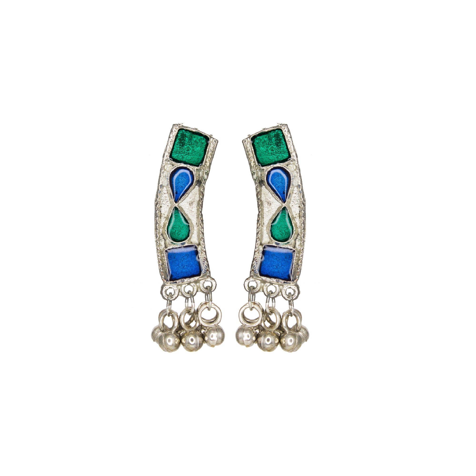 Abhinn Silver Oxidised Necklace Set Blue Green Meenakari For Women