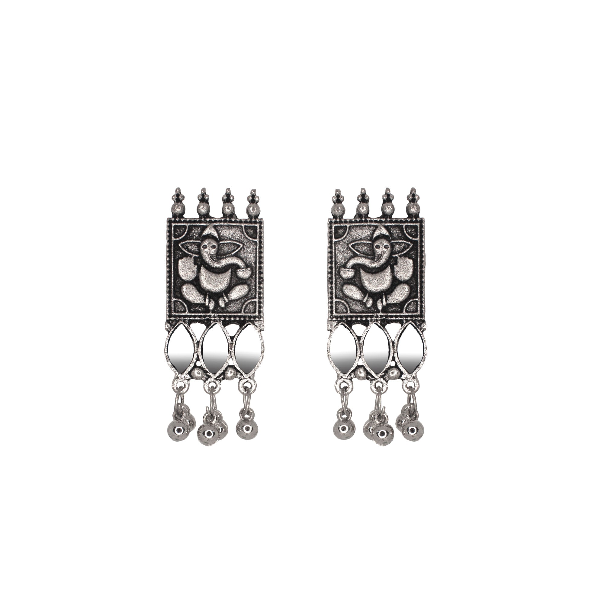 Abhinn Silver Oxidised Ganesha Design Necklace Set With Mirror For Women