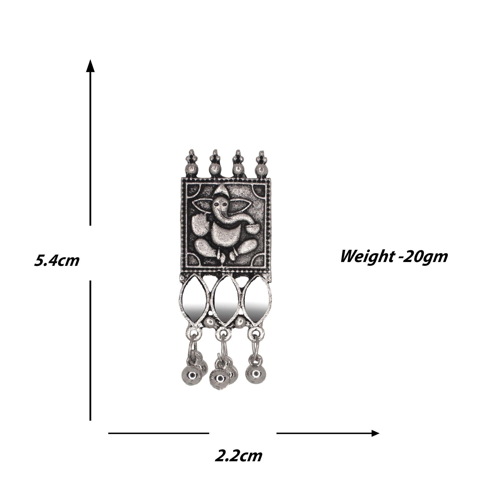 Abhinn Silver Oxidised Ganesha Design Necklace Set With Mirror For Women